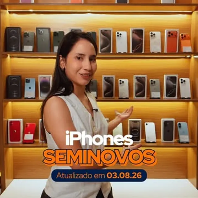 Vitrine de iPhones seminovos da GN Celulares